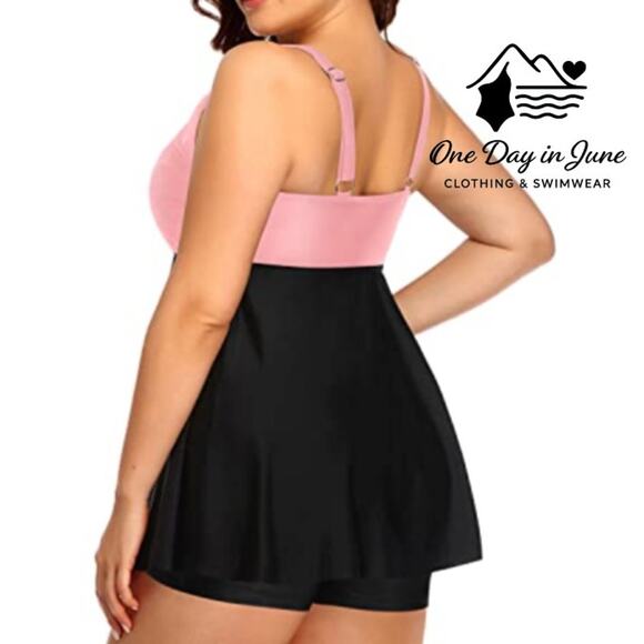 Daci Plus Size Knot Front Boyshort Tankini Swimsuit Size 16W - Picture 2 of 6